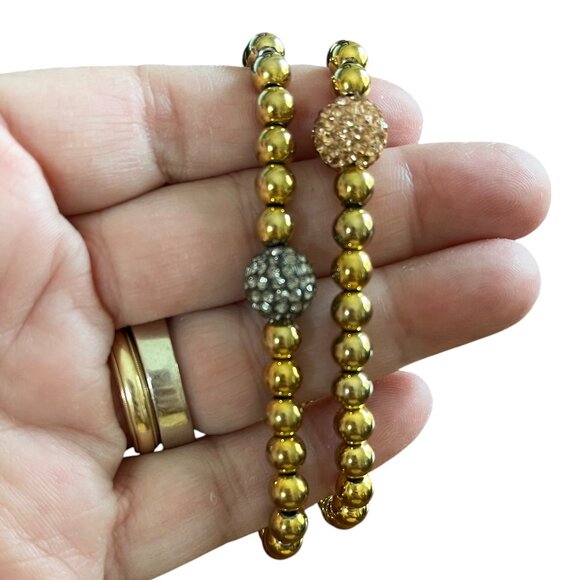 Rustic Cuff Bracelet Set Goldtone and Rhinestone - Picture 1 of 3